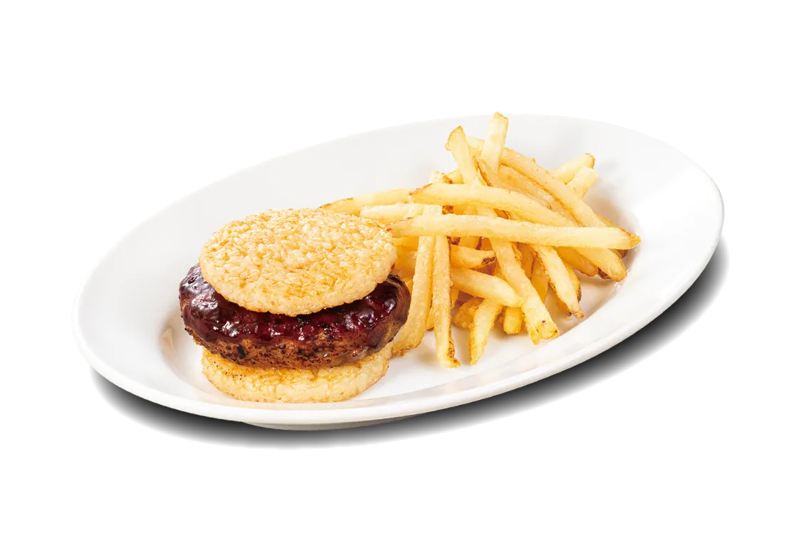 極ハンバーグを「ごはんバーガー」と一緒に